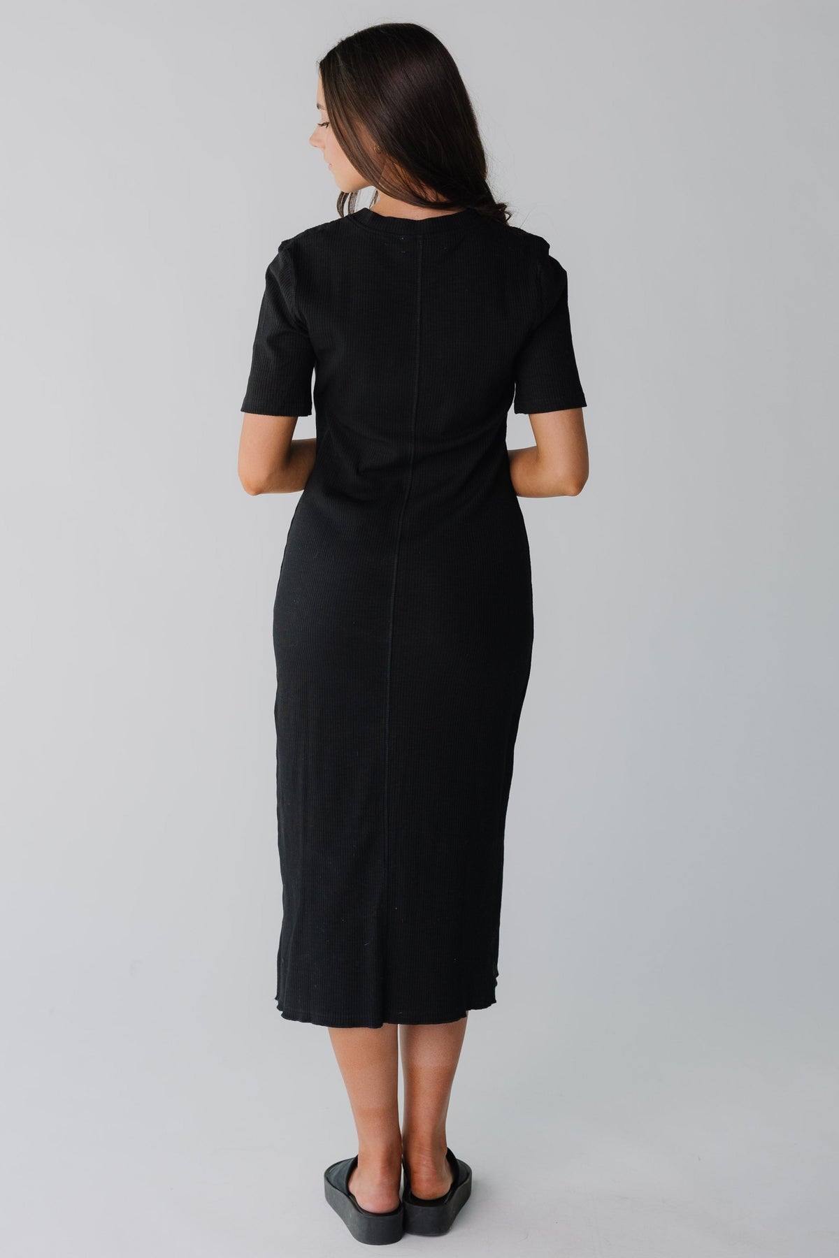 Brass & Roe Ribbed Midi Lettuce Hem Dress