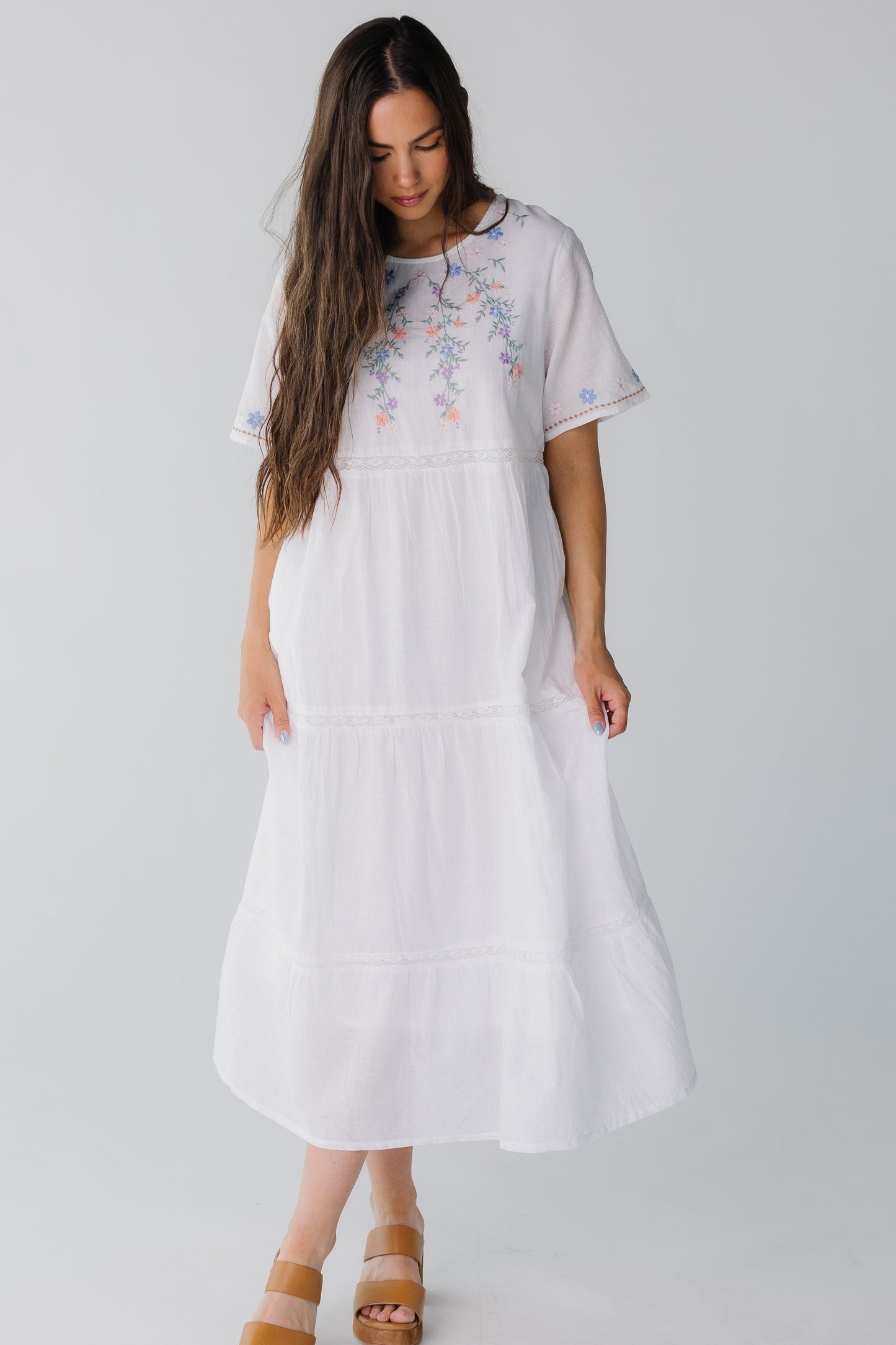 Citrus Spring Tiered Embroidered Dress