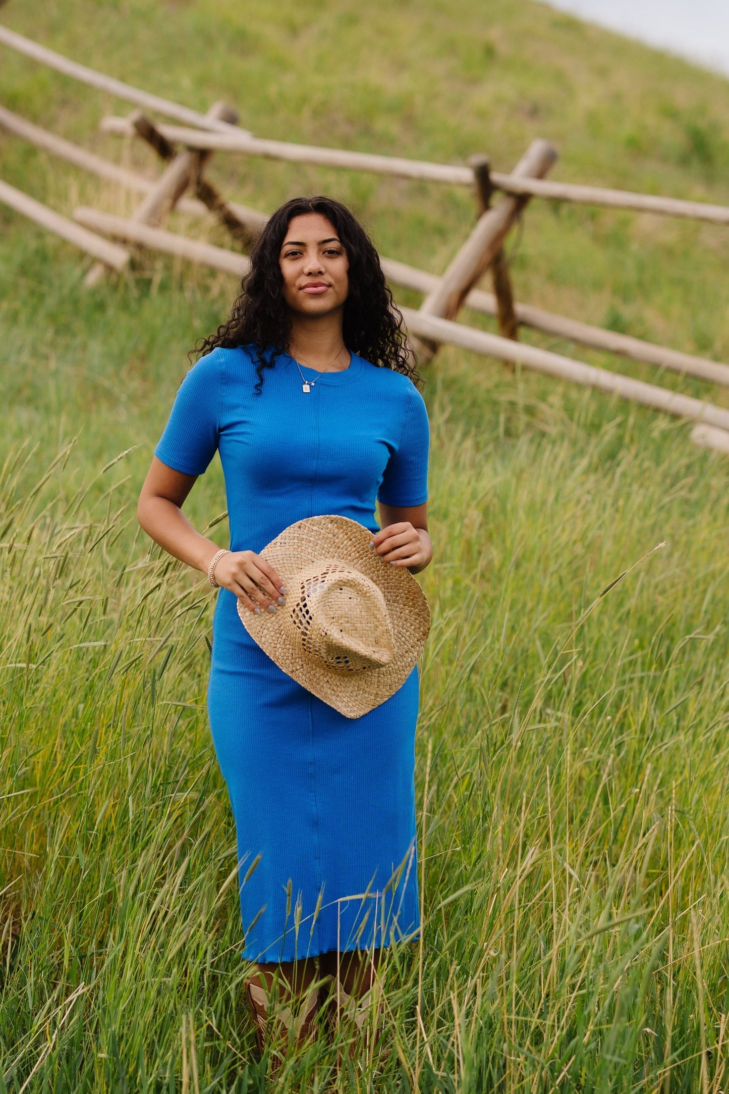 Brass & Roe Ribbed Midi Lettuce Hem Dress